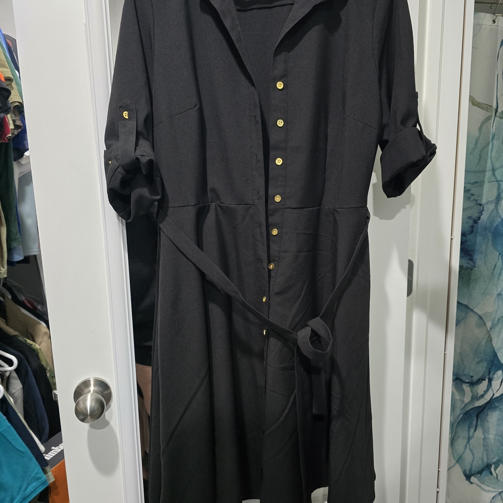 Sharagano Black Long Sleeve Dress with Gold Buttons